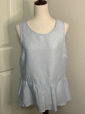 Lord & Taylor Linen Peplem top Size Medium. Light blue. Ruffle hem. Boho Chic